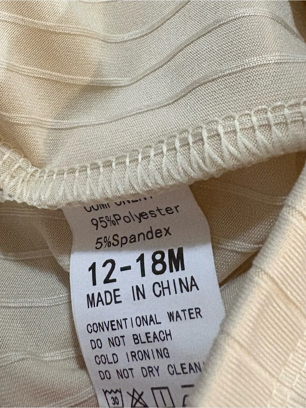 Kids Cream Ribbed Leggings 12-18ms